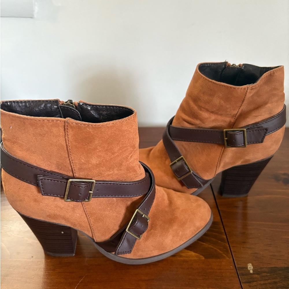 Brown Suede Ankle Boots with Buckle Detail